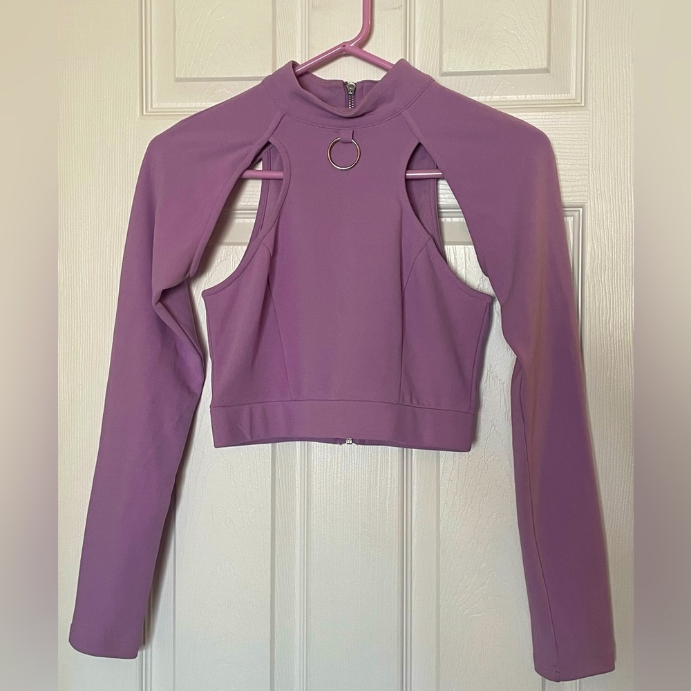 Lavender lilac purple long sleeve top with cut outs and back zipper - Picture 2 of 5